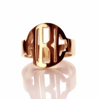 Personalised Circle Block Monogram 3 Initials Ring Solid Rose Gold Ring