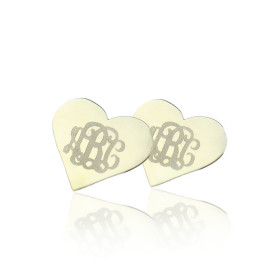 Heart Monogram Earrings Studs Cusotm 18ct White Gold Plated