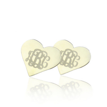 Heart Monogram Earrings Studs Cusotm 18ct White Gold Plated