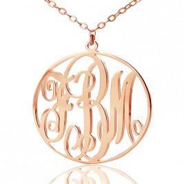 Personalised 18ct Rose Gold Plated Vine Font Circle Initial Monogram Necklace
