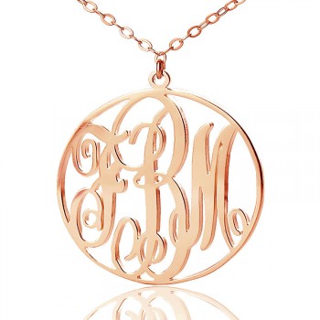 Personalised 18ct Rose Gold Plated Vine Font Circle Initial Monogram Necklace
