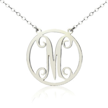 Solid White Gold 18ct Single Initial Circle Monogram Necklace