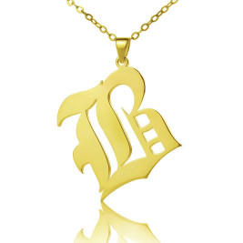 Solid 18ct Gold Plated Old English Style Single Initial Name Necklace