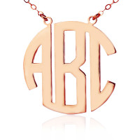 Solid Rose Gold Initial Block Monogram Pendant Necklace