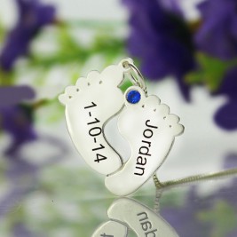Personalised Memory Feet Necklace with Date  Name Sterling Silver