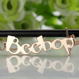 Solid Rose Gold Personalised Beetle font Letter Name Necklace