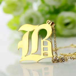 Solid 18ct Gold Plated Old English Style Single Initial Name Necklace
