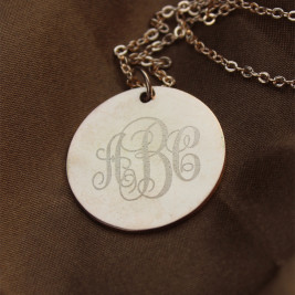 Solid Rose Gold Vine Font Disc Engraved Monogram Necklace