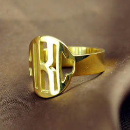 Personalised Circle Block Monogram 3 Initials Ring Solid Gold Ring