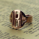 Personalised Circle Block Monogram 3 Initials Ring Solid Rose Gold Ring