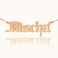 Mischa Barton Style Old English Font Name Necklace 18ct Rose Gold Plated