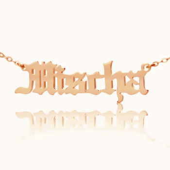 Mischa Barton Style Old English Font Name Necklace 18ct Rose Gold Plated