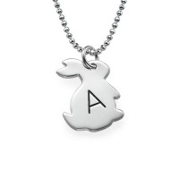 Tiny Rabbit Necklace with Initial in Silver	