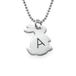 Tiny Rabbit Necklace with Initial in Silver	