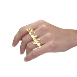 Two Finger Name Ring in Solid 18ct Gold