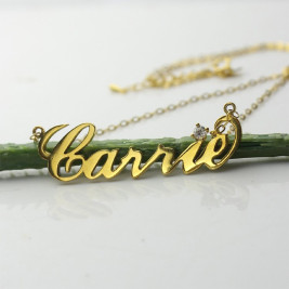 Carrie Nameplate Necklace with Birthstone 18ct Gold Plated