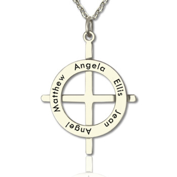 Silver Latin Style Circle Cross Necklace with Any Names