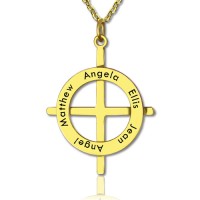 Gold Plated Silver Latin Style Circle Cross Necklace with Any Names