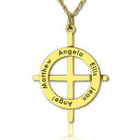 Gold Plated Silver Latin Style Circle Cross Necklace with Any Names