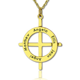 Gold Plated Silver Latin Style Circle Cross Necklace with Any Names