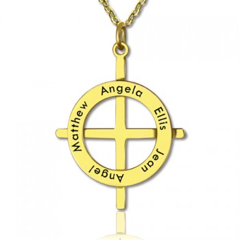 Gold Plated Silver Latin Style Circle Cross Necklace with Any Names