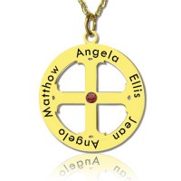 Cross Name Necklace with Circle Frame 18ct Gold Plated 925 Silver