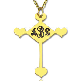 Engraved Cross Monogram Necklace 18ct Gold Plated