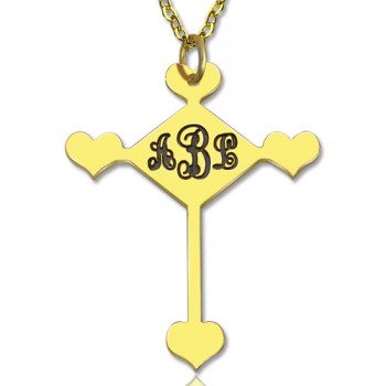 Engraved Cross Monogram Necklace 18ct Gold Plated