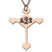 Custom 18ct Rose Gold Plated Cross Monogram Necklace