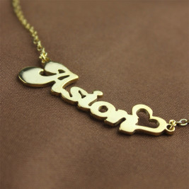 Personalised BANANA Font Heart Shape Name Necklace Solid Gold