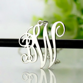 Personalised Vine Font 2 Initial Monogram Necklace 18ct Solid White Gold