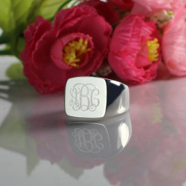 Engraved Square Designs Monogram Ring Sterling Silver