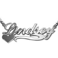 Double Thickness Side Heart Silver Name Necklace	