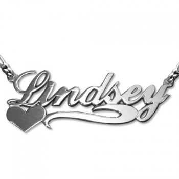 Double Thickness Side Heart Silver Name Necklace	