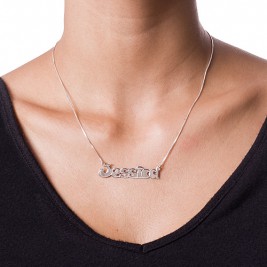 Comic Style Silver Name Necklace	