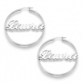 Sterling Silver Hoop Name Earrings	