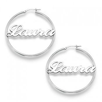 Sterling Silver Hoop Name Earrings	