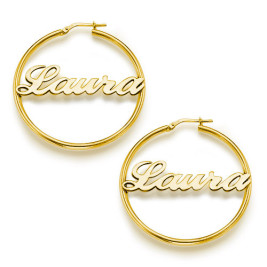 18ct Gold Plated Silver Hoop Name Earrings	