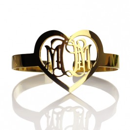Personal Gold Plated Silver 3 Initials Monogram Bracelets With Heart