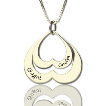 Double Heart Pendant With Names For Her Sterling Silver