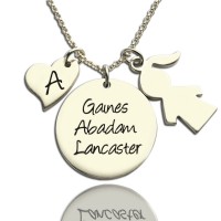 Mother Necklace Gift With Kids Name Charm Sterling Silver