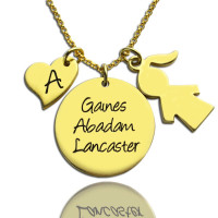 Family Names Pendant For Mother With Kids Charm In 18ct Gold Plated