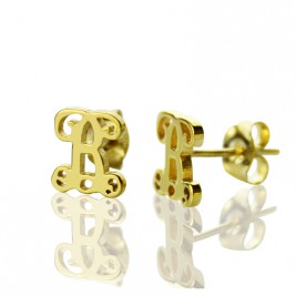 Single Monogram Stud Earrings 18ct Gold Plated