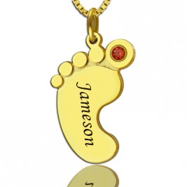 Baby Feet Necklace with birthstone Name Gold