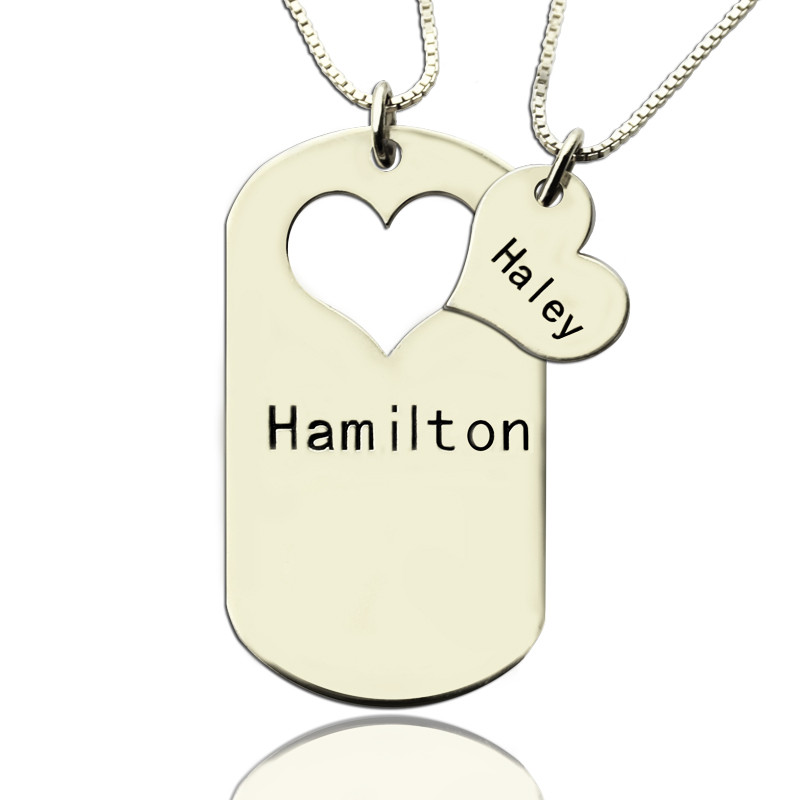 couples dog tag and heart necklace