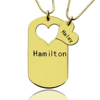 Matching Heart Couples Name Dog Tag Necklaces