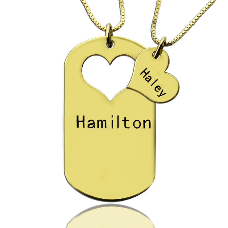 couples dog tag and heart necklace