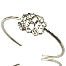 Celebrity Monogrammed Initial Bangle Bracelet Sterling Silver