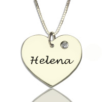 Sterling Silver Simple Heart Name Necklace with Birthstone