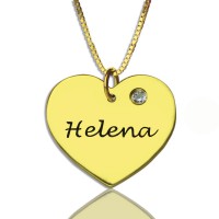 Simple Heart Necklace with Name  Birhtstone 18ct Gold Plated